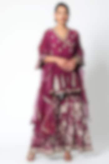 Plum Embroidered Sharara Set by Romaa