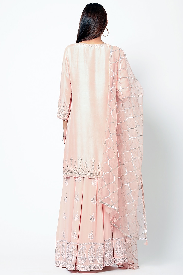 Peach Embroidered Wedding Sharara Set by Romaa at Pernia's Pop Up Shop