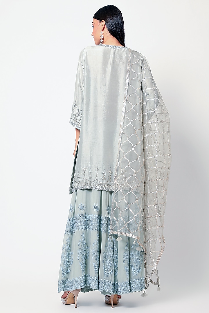 Grey Embroidered Wedding Sharara Set by Romaa at Pernia's Pop Up Shop