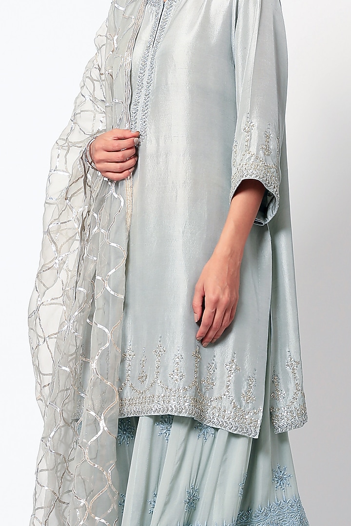 Grey Embroidered Wedding Sharara Set by Romaa at Pernia's Pop Up Shop
