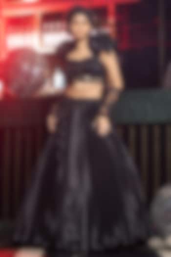Black Satin Crystal Work  dulhan bday 22 may Lehenga Set by RAJ ARORA ROOP VATIKA at Pernia's Pop Up Shop