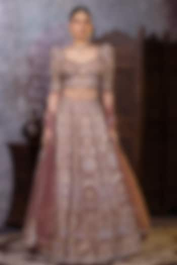 Brown Crepe & Net Sequins Embroidered Wedding Lehenga Set by RAJ ARORA ROOP VATIKA at Pernia's Pop Up Shop