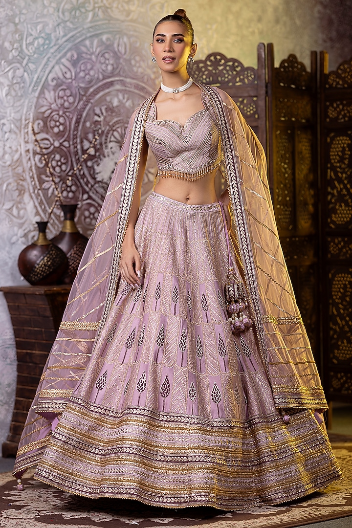 Lavender Silk Gota & Badla Embroidered Wedding Lehenga Set by RAJ ARORA ROOP VATIKA at Pernia's Pop Up Shop