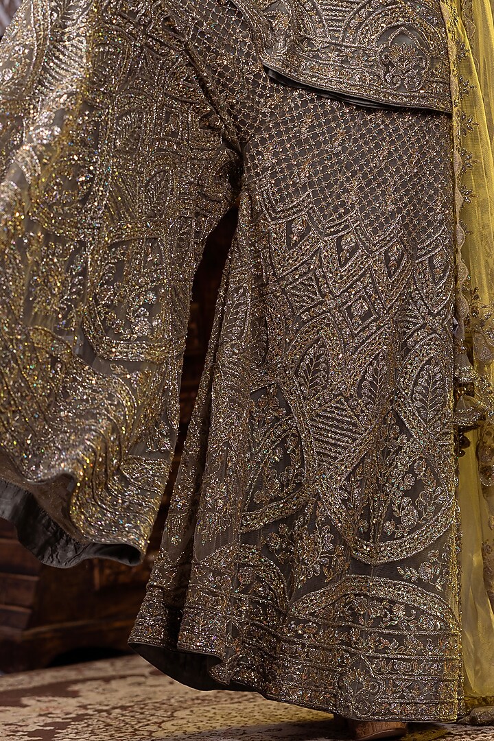 Pista Green Net Cutdana Embroidered Bridal Sharara Set by RAJ ARORA ROOP VATIKA at Pernia's Pop Up Shop