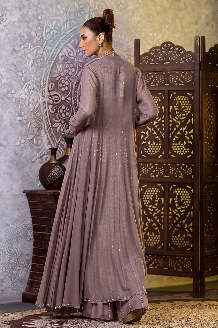 Mouse Georgette Mirror & Pearl Embroidered Wedding Sharara Set by RAJ ARORA ROOP VATIKA at Pernia's Pop Up Shop
