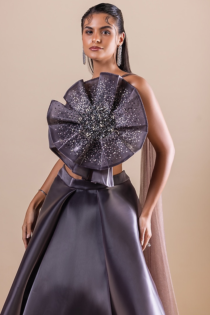Grey Fishnet Skirt Set by RAJ ARORA ROOP VATIKA at Pernia's Pop Up Shop