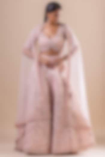 Powder Pink Assam Silk Sequins Embroidered Wedding Lehenga Set by RAJ ARORA ROOP VATIKA at Pernia's Pop Up Shop