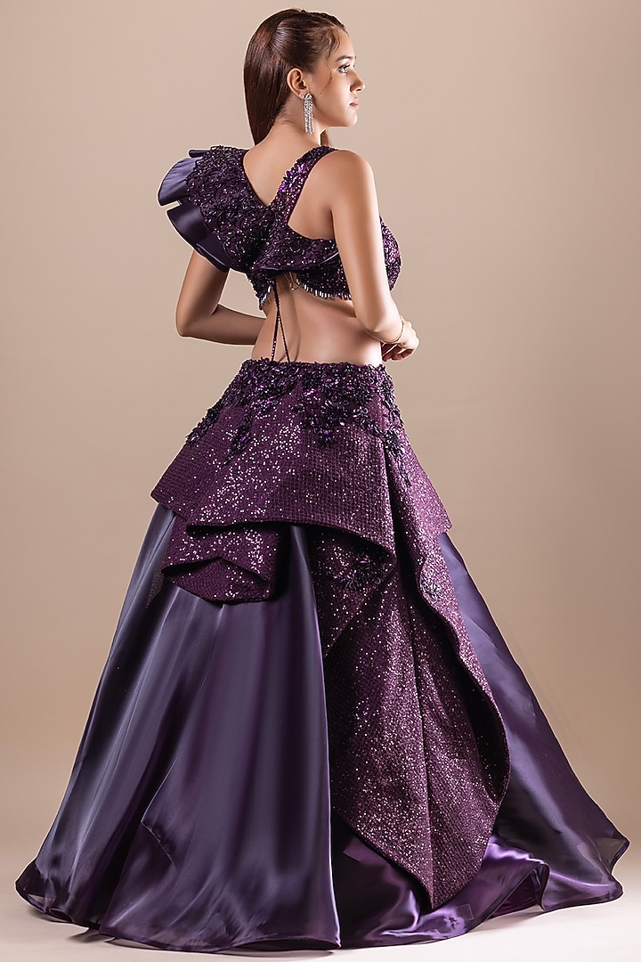 Burgundy Fishnet Sequin Embellished Engagement Gown by RAJ ARORA ROOP VATIKA at Pernia's Pop Up Shop