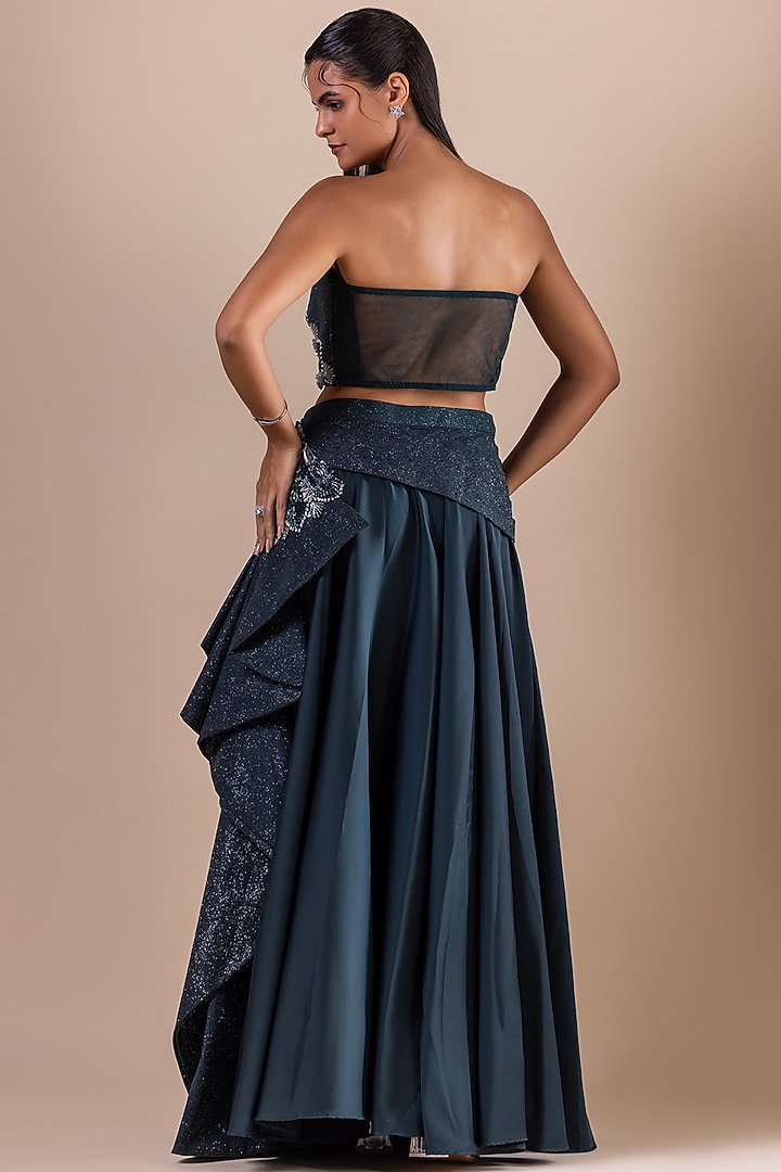Bottle Green Armani Satin Wedding Lehenga Set by RAJ ARORA ROOP VATIKA at Pernia's Pop Up Shop