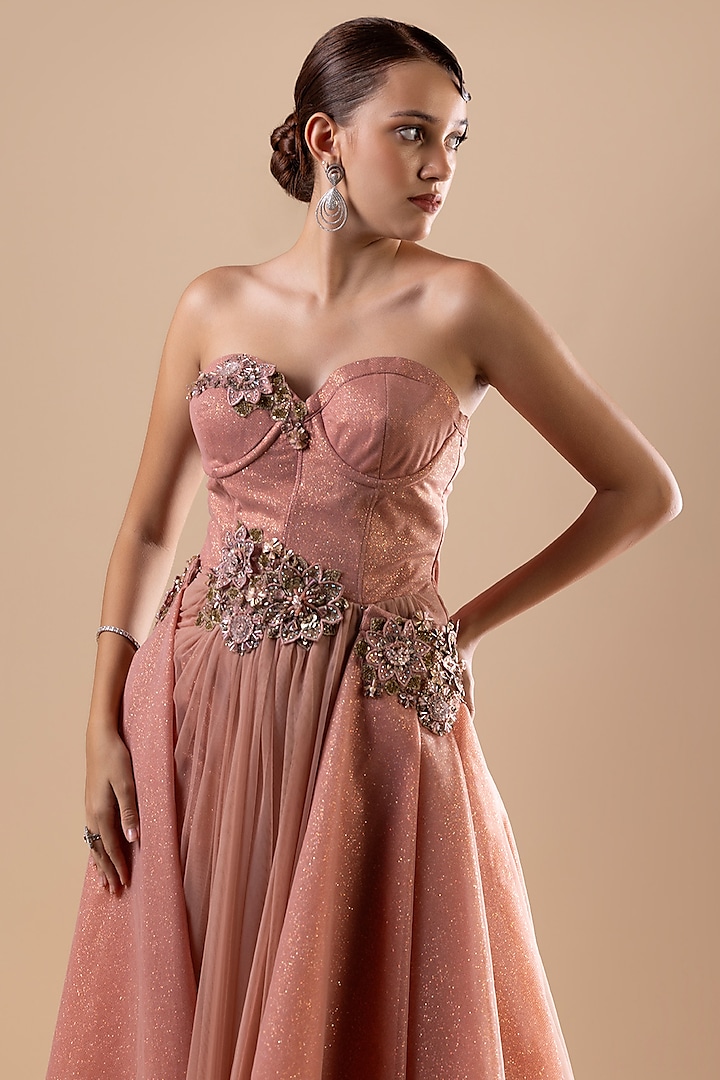 Blush Net Sequins Hand Embroidered Mini Cocktail Dress by RAJ ARORA ROOP VATIKA at Pernia's Pop Up Shop