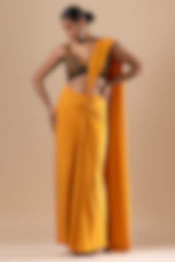 Mustard Lycra Draped Saree Set by RAJ ARORA ROOP VATIKA at Pernia's Pop Up Shop