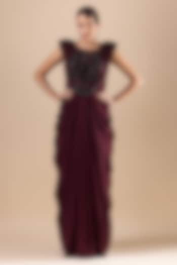 Wine Crepe Sequins Embroidered Maxi Dress by RAJ ARORA ROOP VATIKA at Pernia's Pop Up Shop