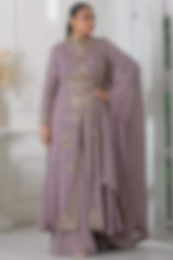 Mauve Georgette Sequins Embroidered Sharara Set by RAJ ARORA ROOP VATIKA at Pernia's Pop Up Shop