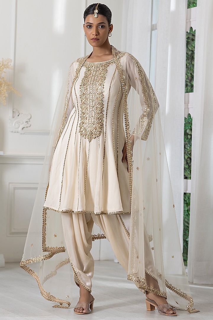 Ivory Georgette Zardosi Embroidered Dhoti Set by RAJ ARORA ROOP VATIKA at Pernia's Pop Up Shop