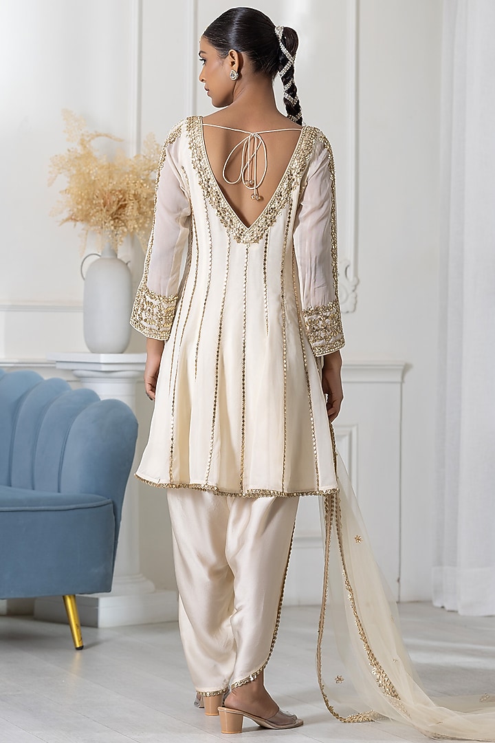 Ivory Georgette Zardosi Embroidered Dhoti Set by RAJ ARORA ROOP VATIKA at Pernia's Pop Up Shop