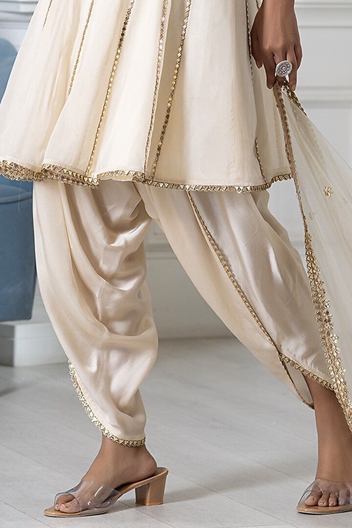 Ivory Georgette Zardosi Embroidered Dhoti Set by RAJ ARORA ROOP VATIKA at Pernia's Pop Up Shop
