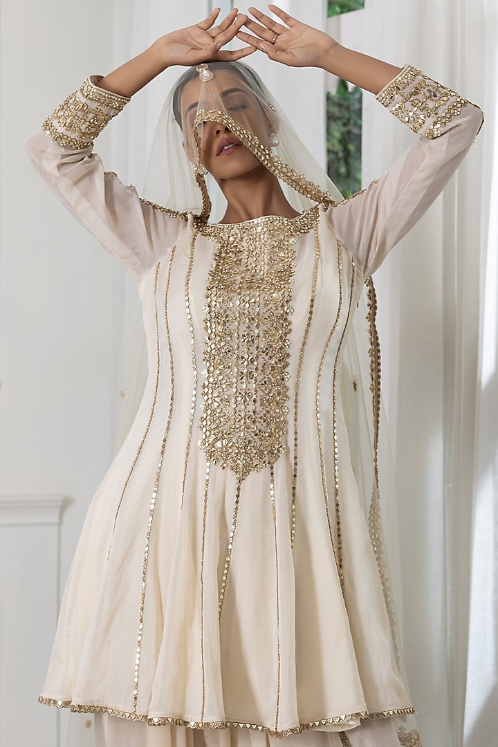 Ivory Georgette Zardosi Embroidered Dhoti Set by RAJ ARORA ROOP VATIKA at Pernia's Pop Up Shop