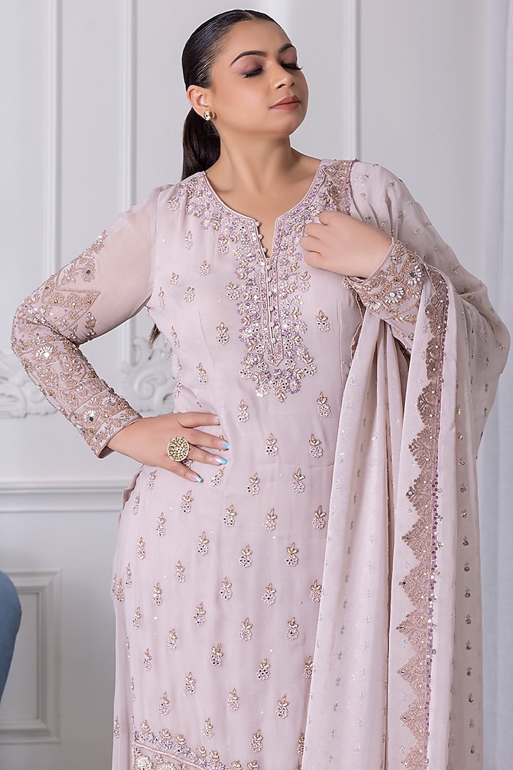 Soft Pink Georgette Cutdana Embroidered Wedding Sharara Set by RAJ ARORA ROOP VATIKA at Pernia's Pop Up Shop