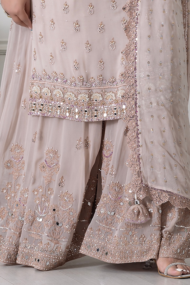 Soft Pink Georgette Cutdana Embroidered Wedding Sharara Set by RAJ ARORA ROOP VATIKA at Pernia's Pop Up Shop