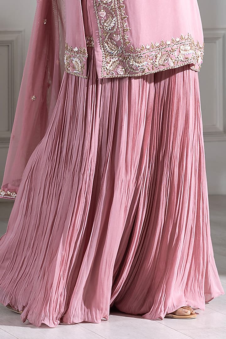 Pink Georgette Cutdana Embroidered Party Wear Sharara Set by RAJ ARORA ROOP VATIKA at Pernia's Pop Up Shop