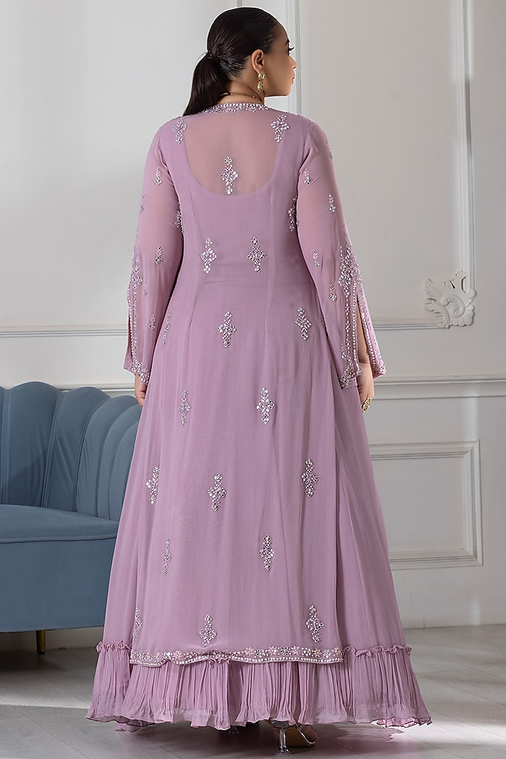 Lilac Georgette Sequins Embroidered Wedding Anarkali With Jacket by RAJ ARORA ROOP VATIKA at Pernia's Pop Up Shop