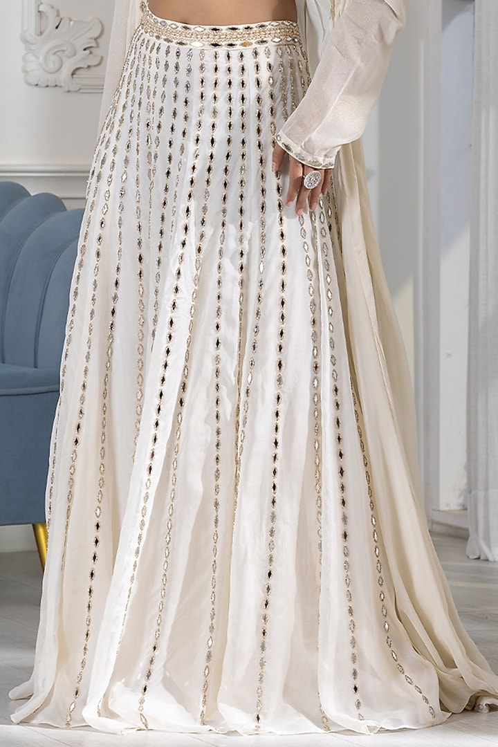 Ivory Georgette Mirror Embroidered Wedding Sharara Set by RAJ ARORA ROOP VATIKA at Pernia's Pop Up Shop