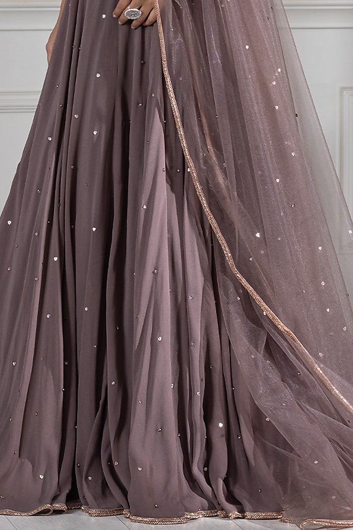 Dark Grey Georgette Cutdana Embrodiered Wedding Lehenga Set by RAJ ARORA ROOP VATIKA at Pernia's Pop Up Shop