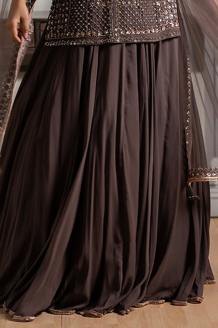 Dark Grey Georgette Cutdana Embrodiered Wedding Lehenga Set by RAJ ARORA ROOP VATIKA at Pernia's Pop Up Shop