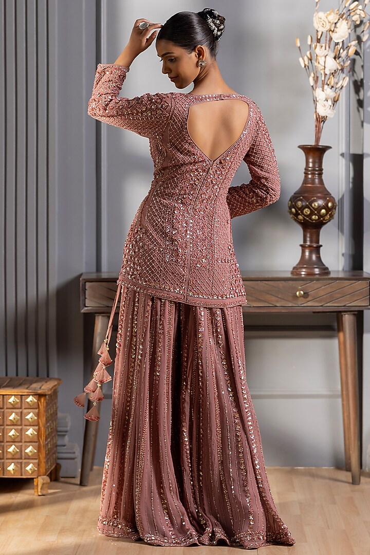 Blush Pink Georgette Cutdana Embroidered Bridal Sharara Set by RAJ ARORA ROOP VATIKA at Pernia's Pop Up Shop