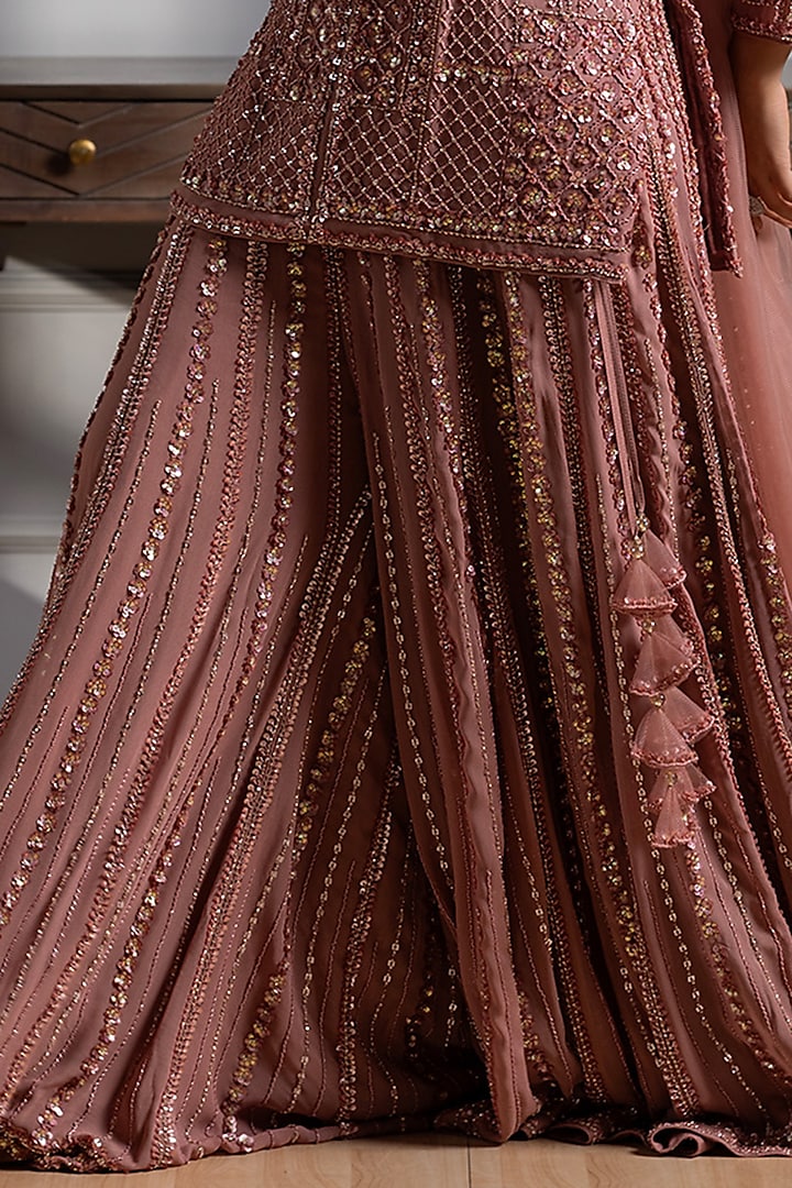 Blush Pink Georgette Cutdana Embroidered Bridal Sharara Set by RAJ ARORA ROOP VATIKA at Pernia's Pop Up Shop