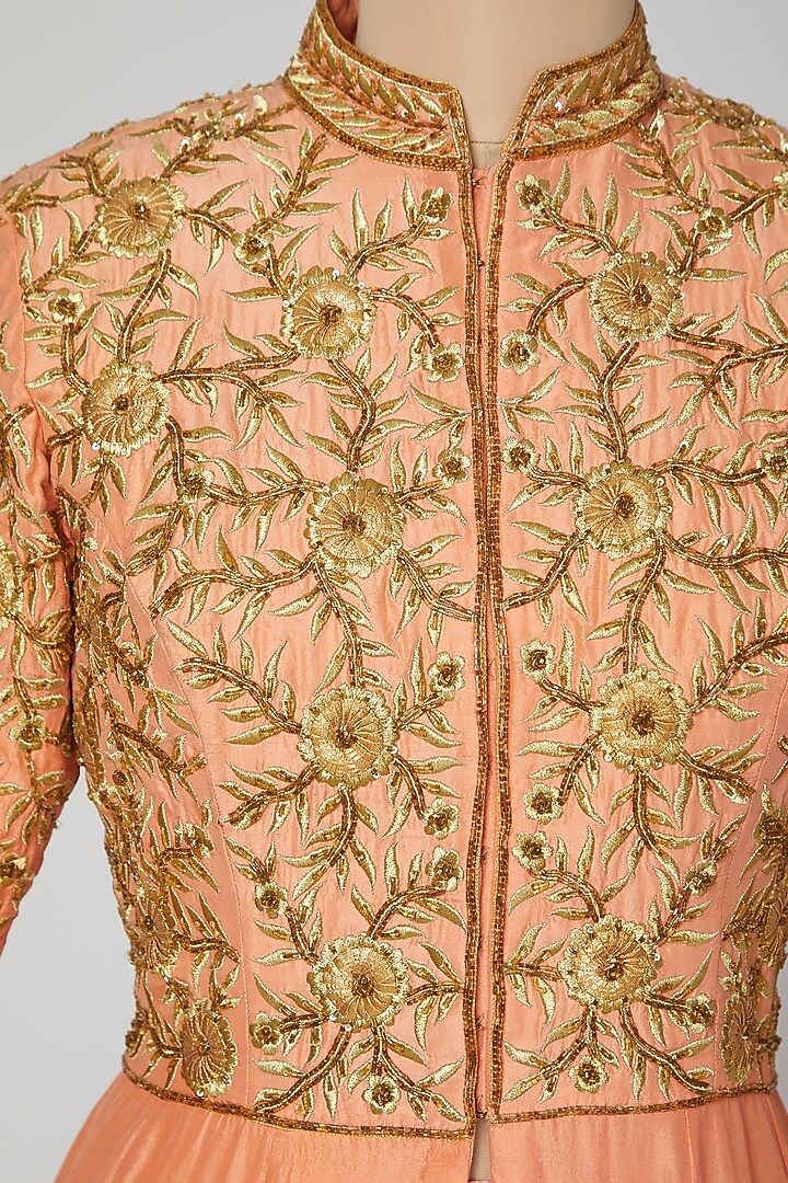 Coral Embroidered Jacket With Wedding Lehenga by Roora by Ritam at Pernia's Pop Up Shop