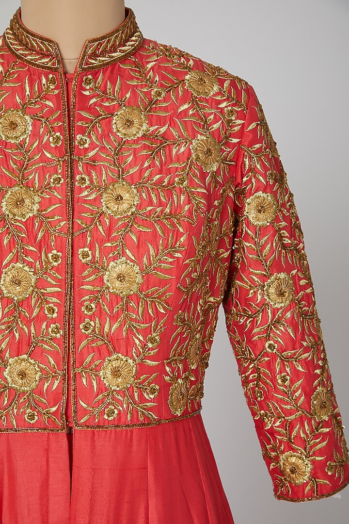 Red Embroidered Jacket With Wedding Lehenga by Roora by Ritam at Pernia's Pop Up Shop
