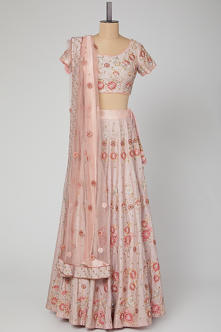 Blush Pink Embroidered Lehenga Set by Roora by Ritam