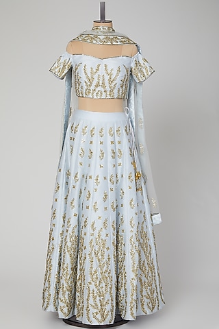 Ice Blue Embroidered Lehenga Set by Roora by Ritam
