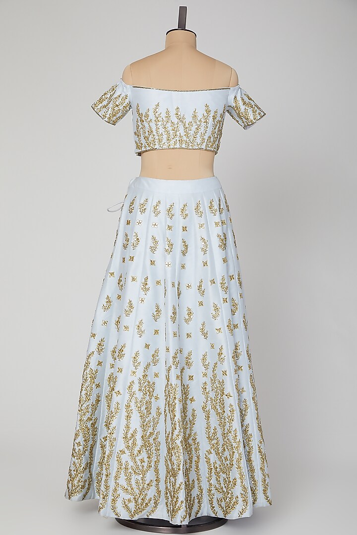 Ice Blue Embroidered Wedding Lehenga Set by Roora by Ritam at Pernia's Pop Up Shop