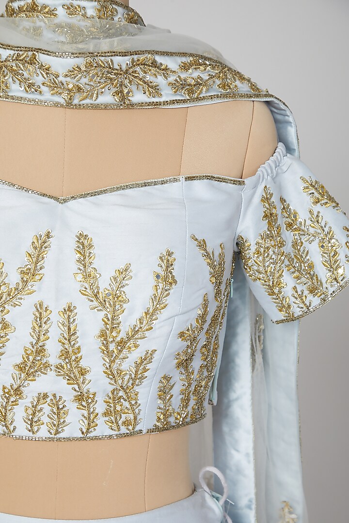 Ice Blue Embroidered Wedding Lehenga Set by Roora by Ritam at Pernia's Pop Up Shop