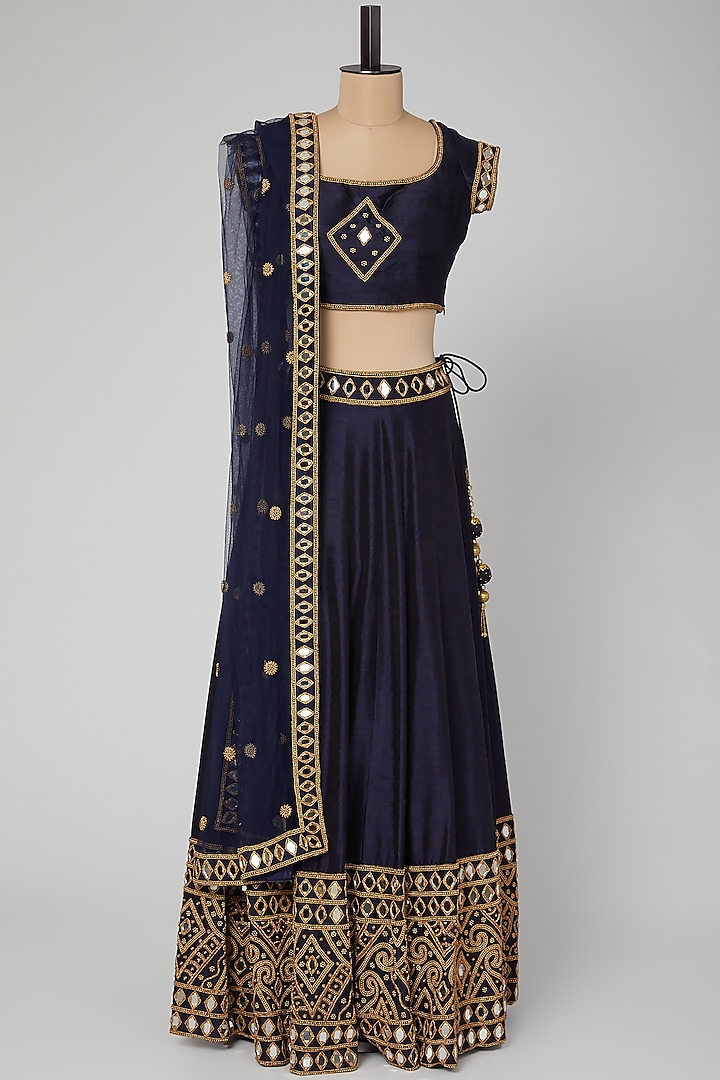 Navy Blue Embroidered Lehenga Set by Roora by Ritam