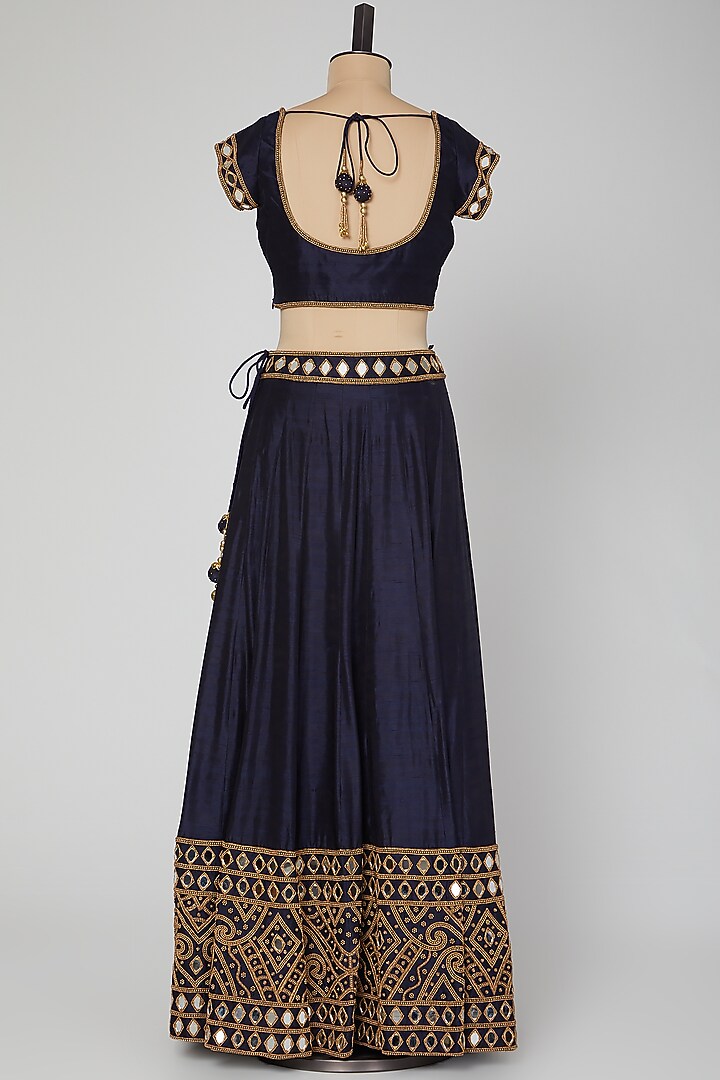 Navy Blue Embroidered Wedding Lehenga Set by Roora by Ritam at Pernia's Pop Up Shop