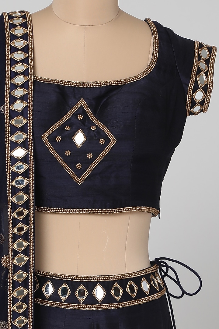 Navy Blue Embroidered Wedding Lehenga Set by Roora by Ritam at Pernia's Pop Up Shop