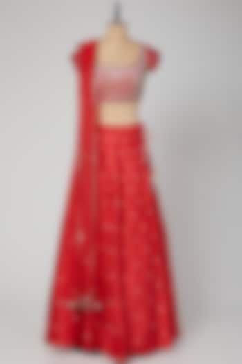 Red Embroidered Lehenga Set by Roora by Ritam