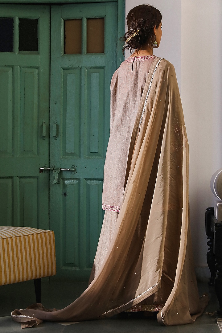 Stone Brown Silk Chanderi Wedding Sharara Set by RoohbyRidhimaa at Pernia's Pop Up Shop