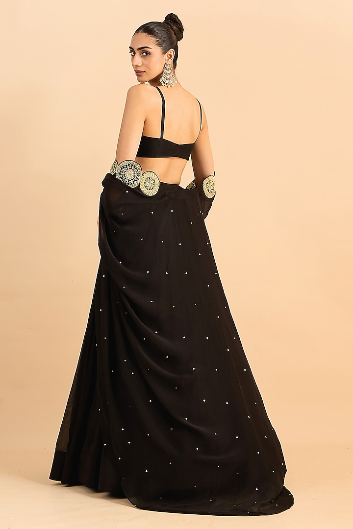 Black Viscose Raw Silk Hand Embroidered Jacket Wedding Lehenga Set by RoohbyRidhimaa at Pernia's Pop Up Shop