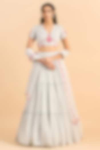 Powder Blue Viscose Organza Wedding Lehenga Set by RoohbyRidhimaa at Pernia's Pop Up Shop