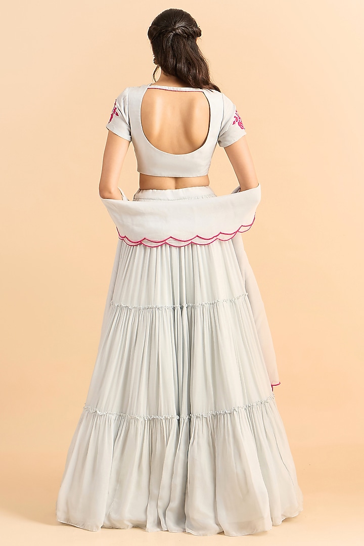 Powder Blue Viscose Organza Lehenga Set by RoohbyRidhimaa at Pernia's Pop Up Shop