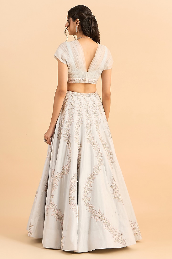 Powder Blue Pure Viscose Raw Silk Embroidered Wedding Lehenga Set by RoohbyRidhimaa at Pernia's Pop Up Shop