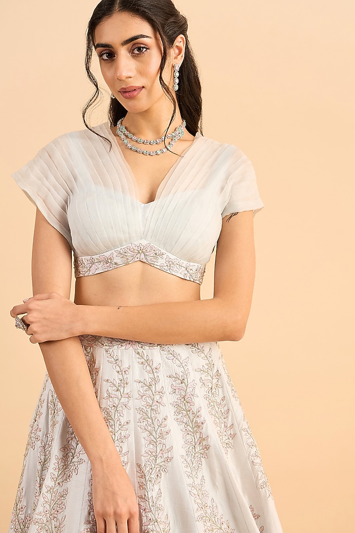 Powder Blue Pure Viscose Raw Silk Embroidered Wedding Lehenga Set by RoohbyRidhimaa at Pernia's Pop Up Shop