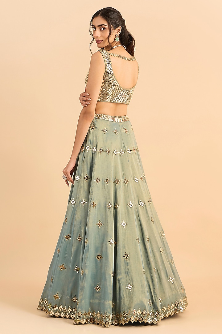 Blue Shimmer Organza Embroidered Wedding Lehenga Set by RoohbyRidhimaa at Pernia's Pop Up Shop