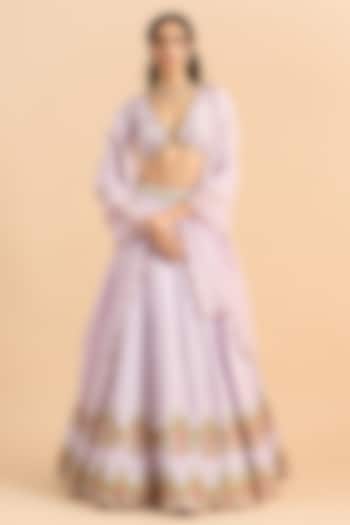 Lilac Viscose Raw Silk Hand Embroidered Wedding Lehenga Set by RoohbyRidhimaa at Pernia's Pop Up Shop