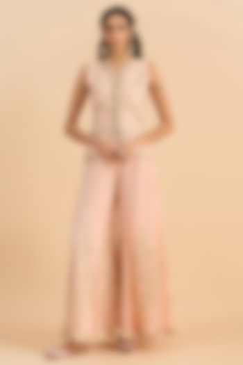 Powder Pink Soft Net Handwork Co-Ord Set by RoohbyRidhimaa at Pernia's Pop Up Shop