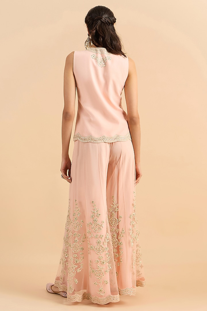Powder Pink Soft Net Handwork Co-Ord Set by RoohbyRidhimaa at Pernia's Pop Up Shop